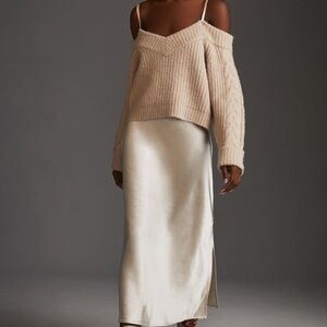 Mare Mare Anthropologie Cream Knit Sweater and MIDISatin Skirt Set - Large Size